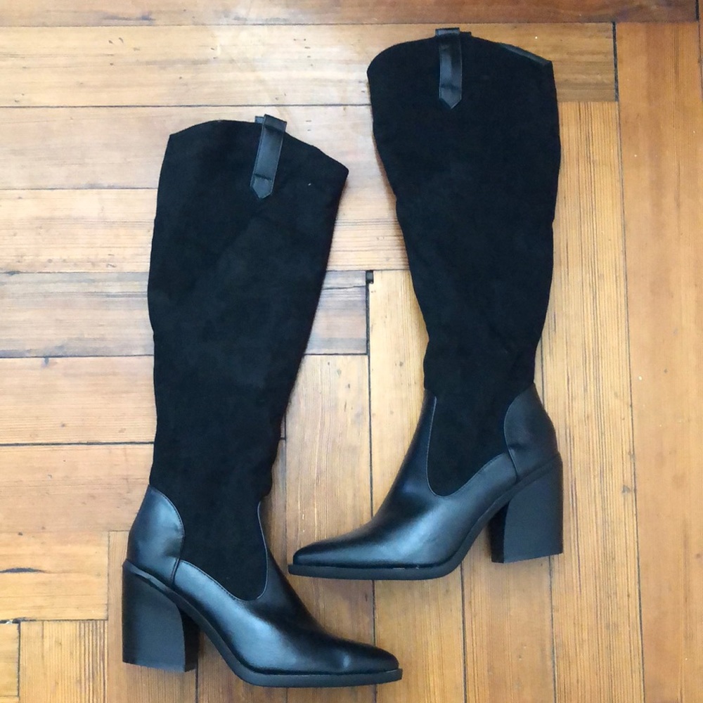 YOKI Knee-High Stacked Dual Suede Boots Size 10